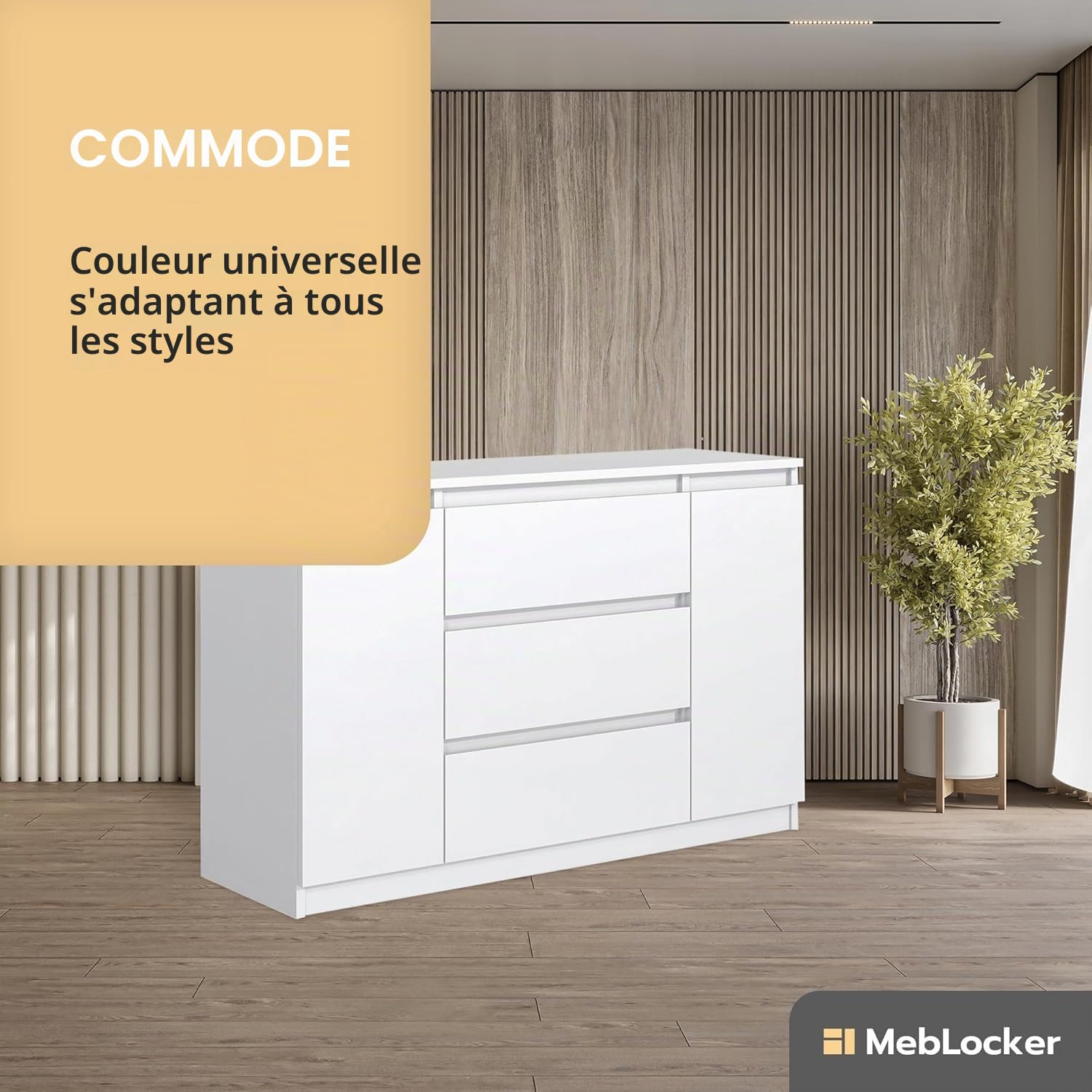 Commode à 3 tiroirs, 2 Portes, 140 cm, idéale pour Le Salon, la Chambre à Coucher, la Chambre d'enfant et Le Bureau, Solution Moderne et élégante pour Un Rangement et Une Organisation