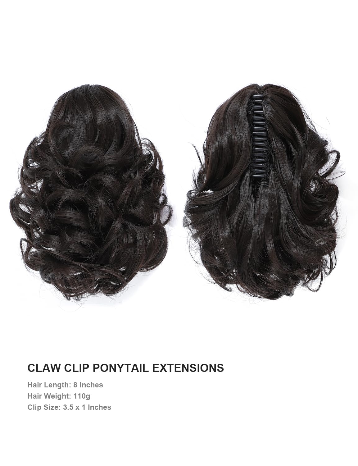 BUYOGET Ponytail Extension Long Curly Wavy Claw Jaw Clip in Synthetic Hairpiece Pony Tail Tale 8 Inches #4A Dark Brown Soft Hair - Image 2