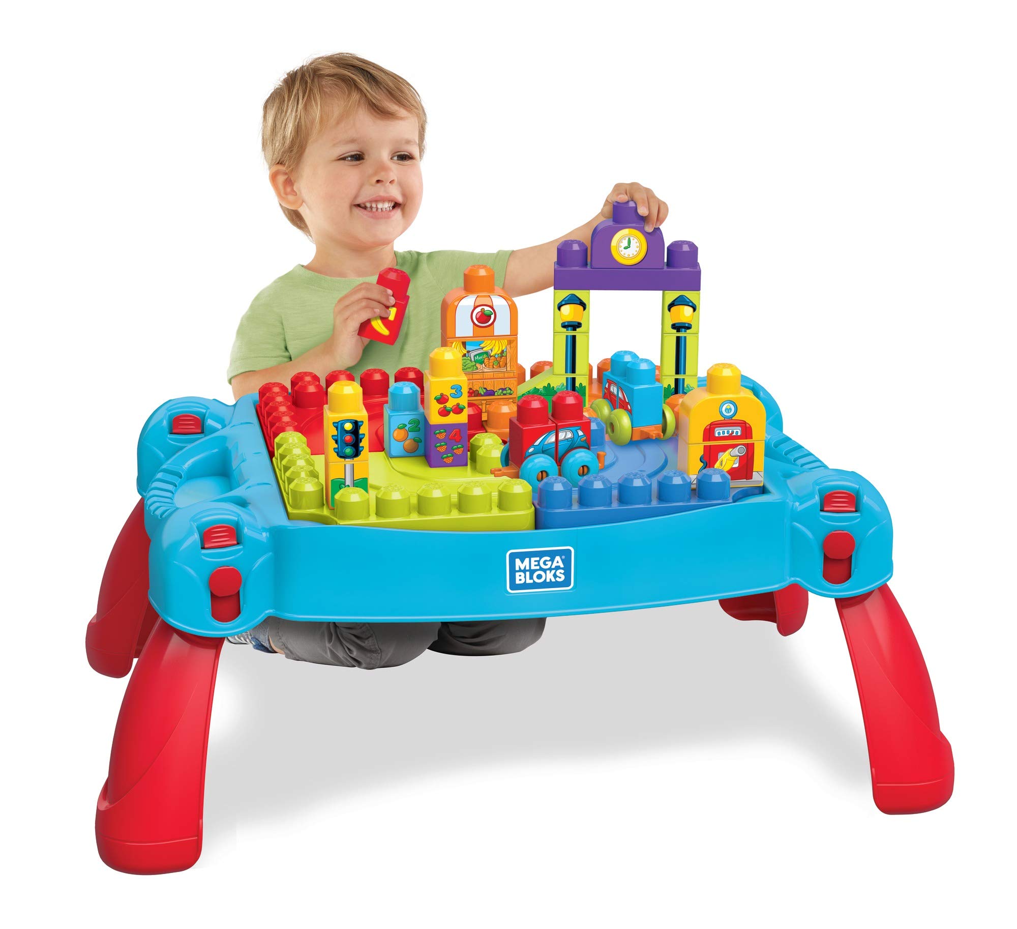 MEGA BLOKS Bauset - Spielend leicht Logik und Zahlen lernen - Spieltisch zum Fördern der motorischen Fähigkeiten, Lernspielzeug für Kleinkinder, FGV05