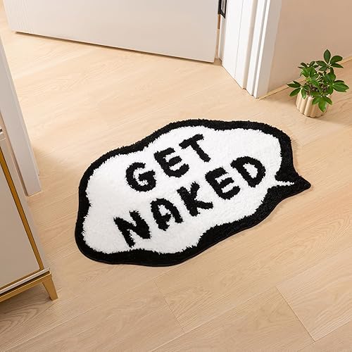 Miniatura 2 de Alfombra negra con texto en inglés Get Naked Fur, divertida alfombra de baño para decoración de baño, bonita alfombra de baño para bañera, tapete de
