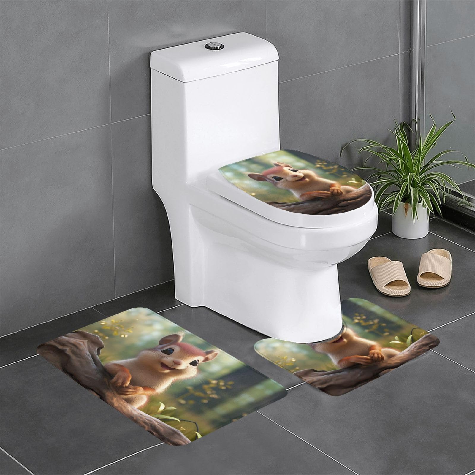 Tapis de bain antidérapant lot de 3 séchage rapide motif écureuil pour sol sécurisé