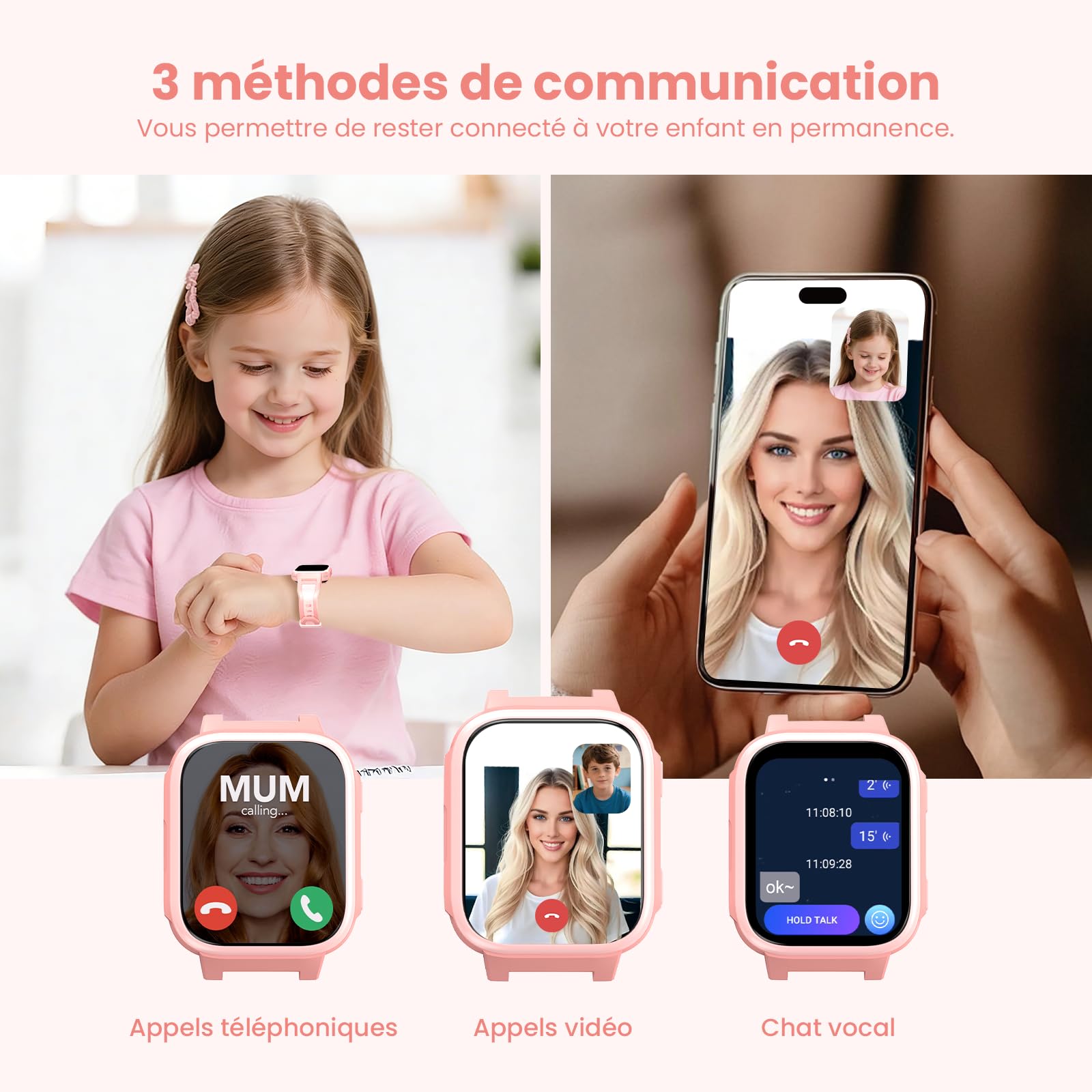 K10 4G Montre connectée Enfants avec GPS et Fonction téléphone, écran 1,8 Pouce, Batterie 950 mAh, IP68 étanche Smartwatch pour Enfants pour Adolescents à partir de 6-12 Ans