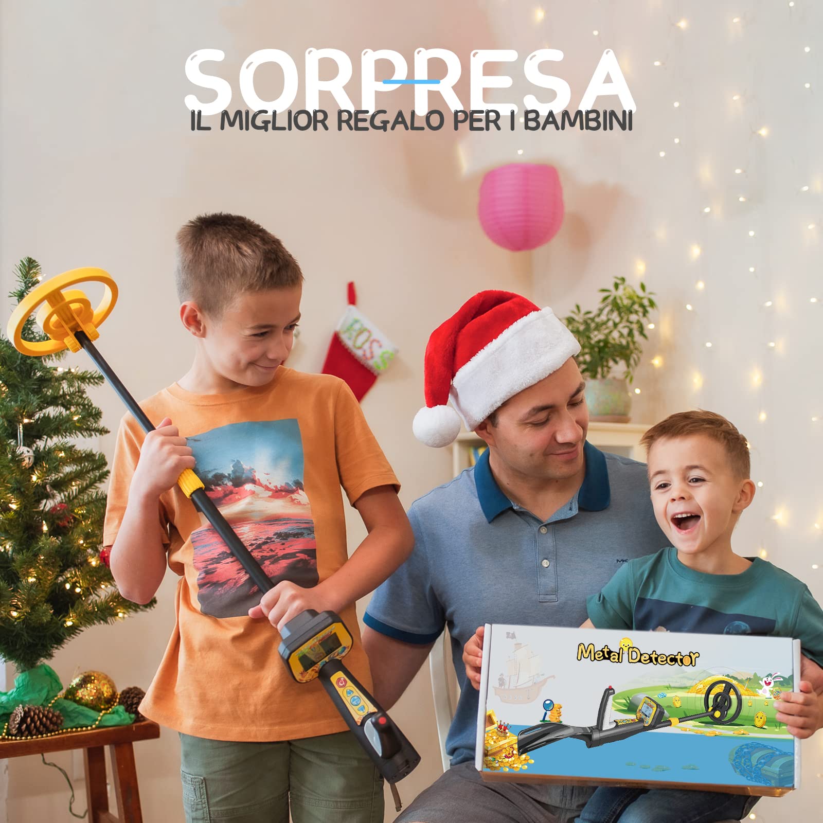 Rivelatore di metallo per bambini, impermeabile, con paletta per bambini, bobina di ricerca da 7,5" con display LCD