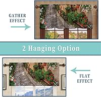 Vista 32 de Cortina cenefa, patrón japonés floral, cortinas de cocina, con bolsillo para cortina, cenefa de tratamiento para ventana de baño, 42 x 18 pulgadas