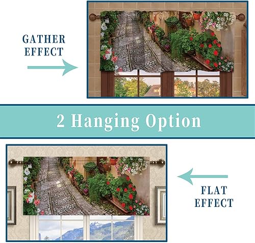 Miniatura 4 de Cortinas de cenefas, patrón toscano floral, para sala de estar, cenefa para ventana, cenefa de cortina con bolsillo para barra, 42 x 18 pulgadas,