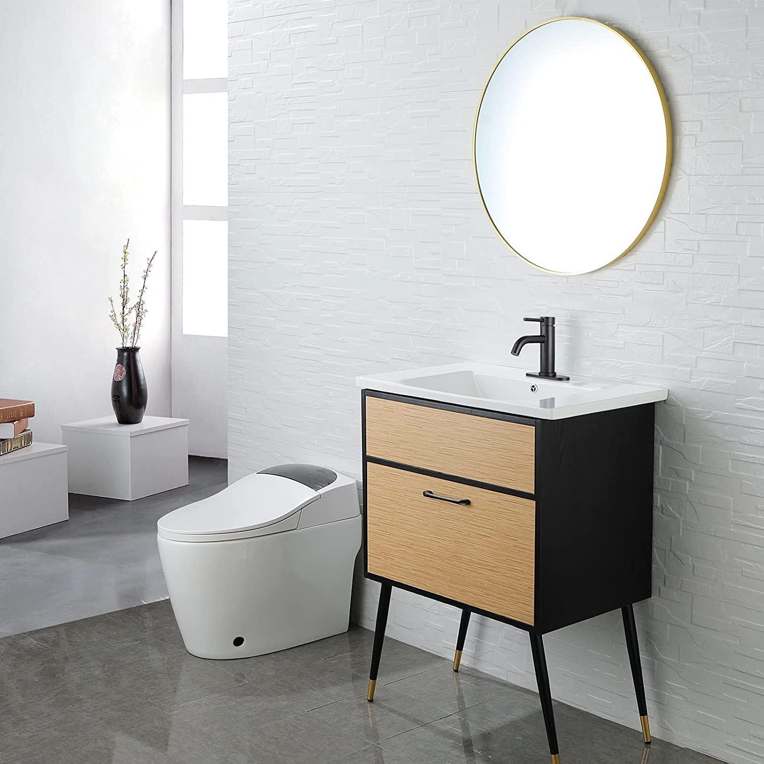 Black Bathroom Faucet, Single Hole Bathroom Faucet with Pop-up Drain for Bathroom Sink, Vanity, RV, Modern Farmhouse, Suitable for 1 Hole or 3 Hole