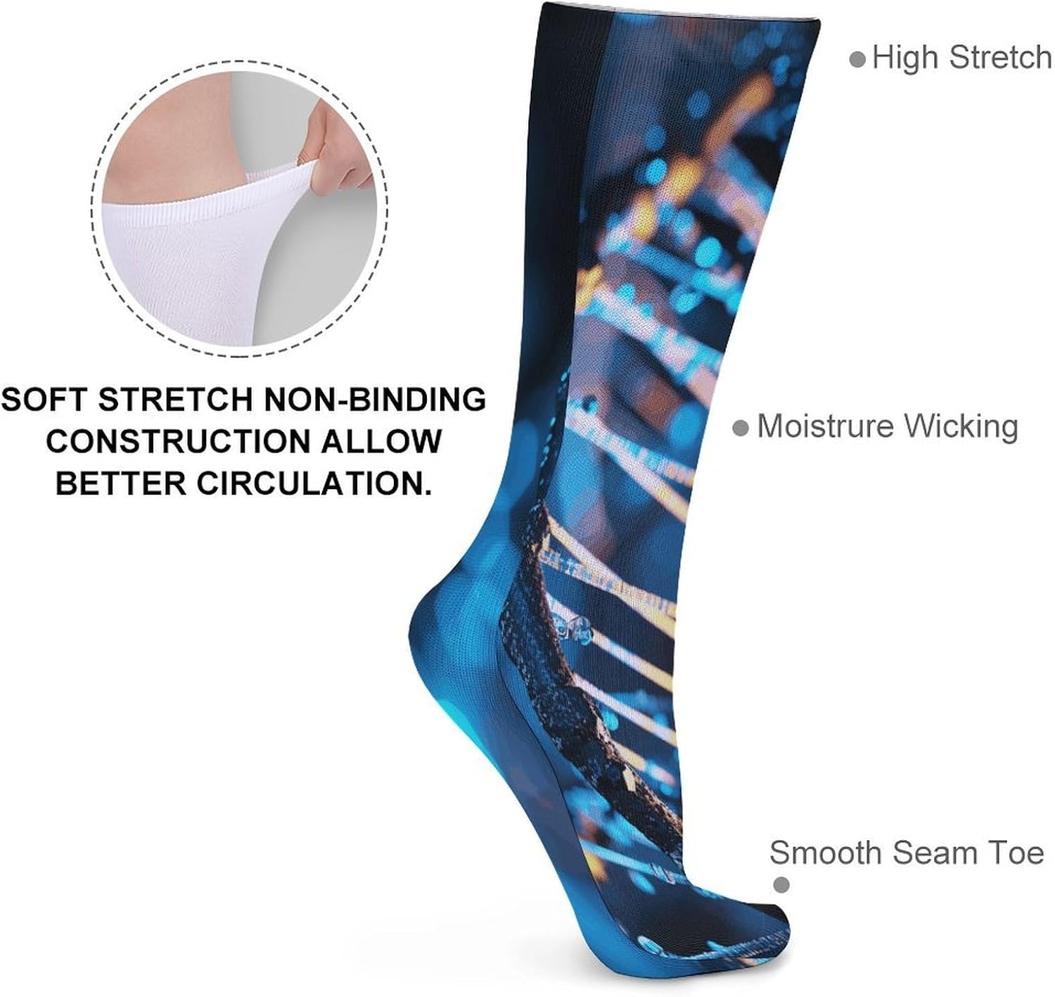 Blue And Black DNA Crew Socks Soft Thermal Socks | Socks for Men Women-Casual Wicking,High Stocking for Sports Running-Long Thin Tube Sports Breathable
