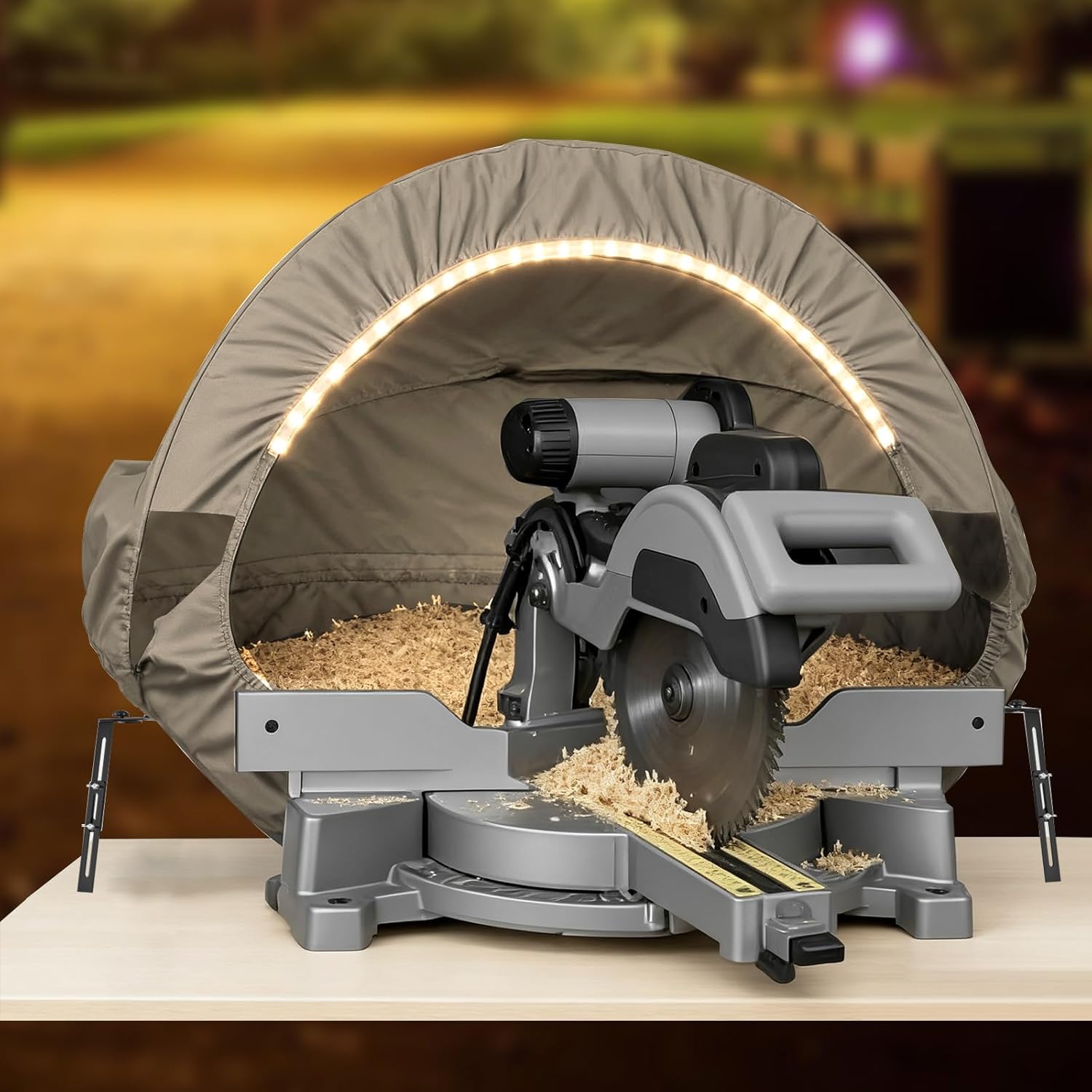 Miter Saw Dust Hood with Light, Chop Saw Collector Attachment with 4-Inch Dust Collection Port, Comes with Storage Bag, Bench Miter Saw Dust Collection Solution