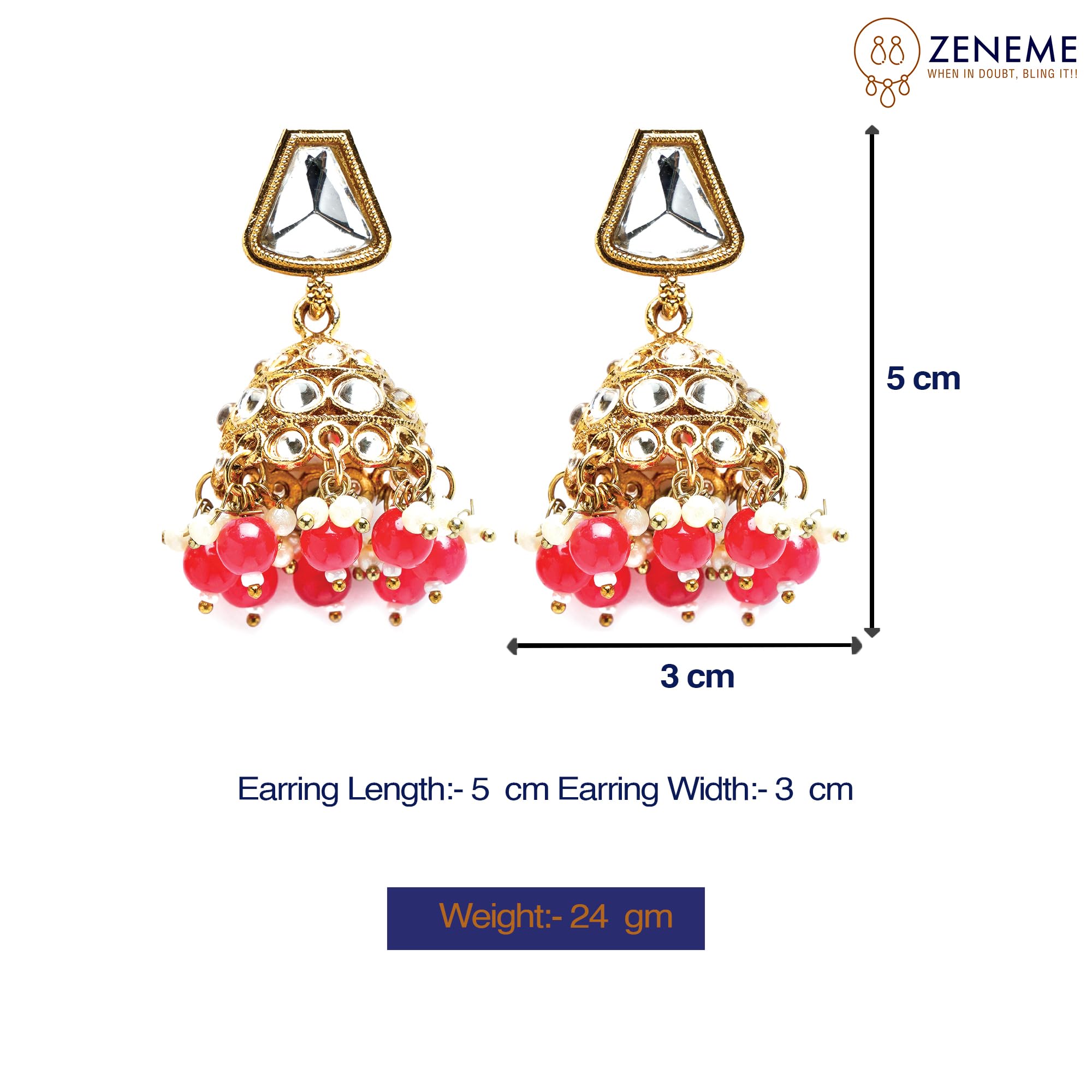 Gold-Plated Dome Shaped Mirror Jhumka Earrings