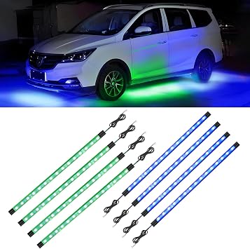YM E-Bright Green and Blue Led Strip Lights for Cars, 10.6 inch 27CM 5050 15 SMD Waterproof Car Underglow Lights Motorcycles Boat Decoration Led Interior Exterior Lights Strip,DC-12V,