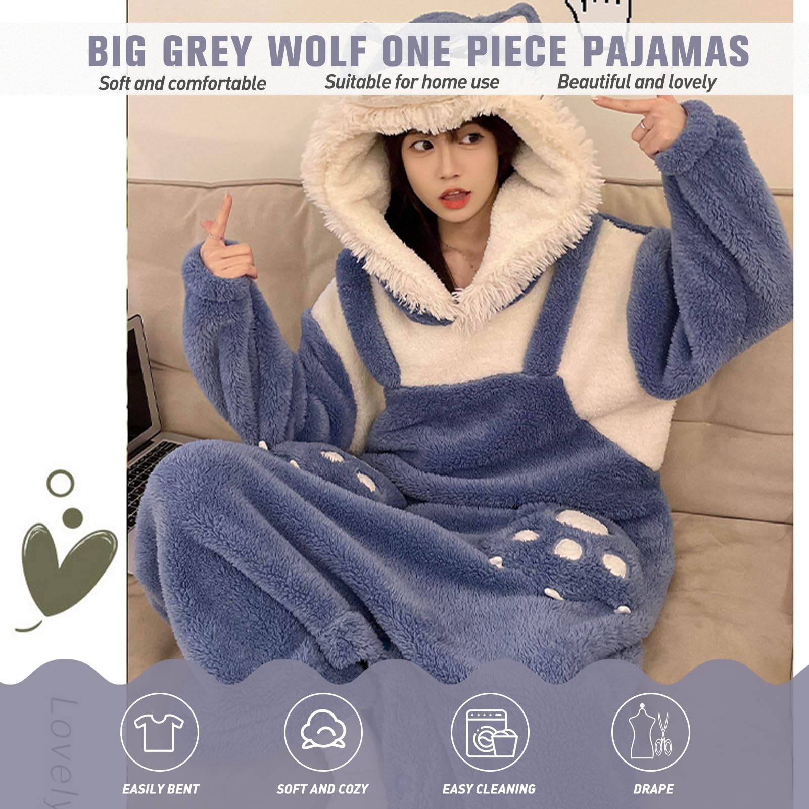 Pyjama Combinaison Femme, Costume d'halloween Femme, Pyjama Animal Une Pièce, Pyjama d'hiver en Flanelle, Doux Et Chaud, Idéal Costume De Carnaval