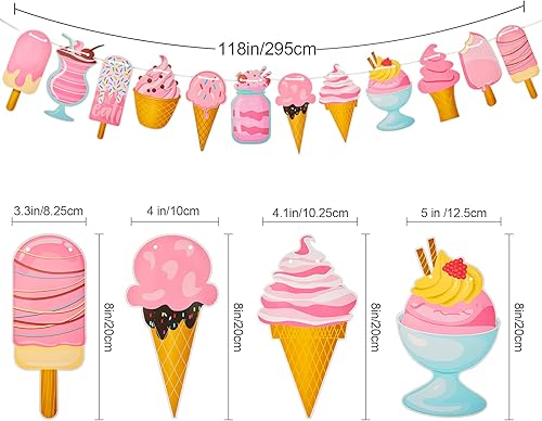 Miniatura 2 de Outus 2 piezas de guirnalda de helado para decoración de fiesta, suministros de decoración de serpentina para verano, piscina, playa, baby shower,