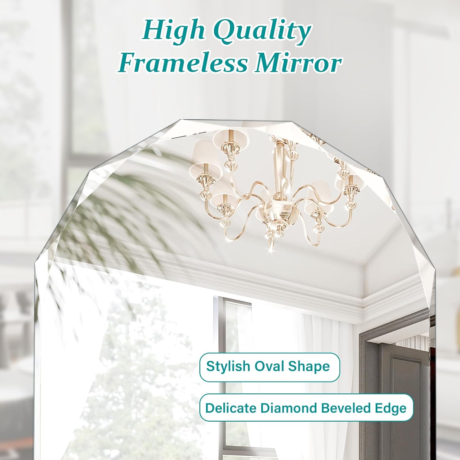 Pregaspor Single Beveled Edge Bathroom Vanity Mirror, 20" x 28" Oval Wall Mirror, Shatterproof Frameless Mirror for Over Sink, Restroom