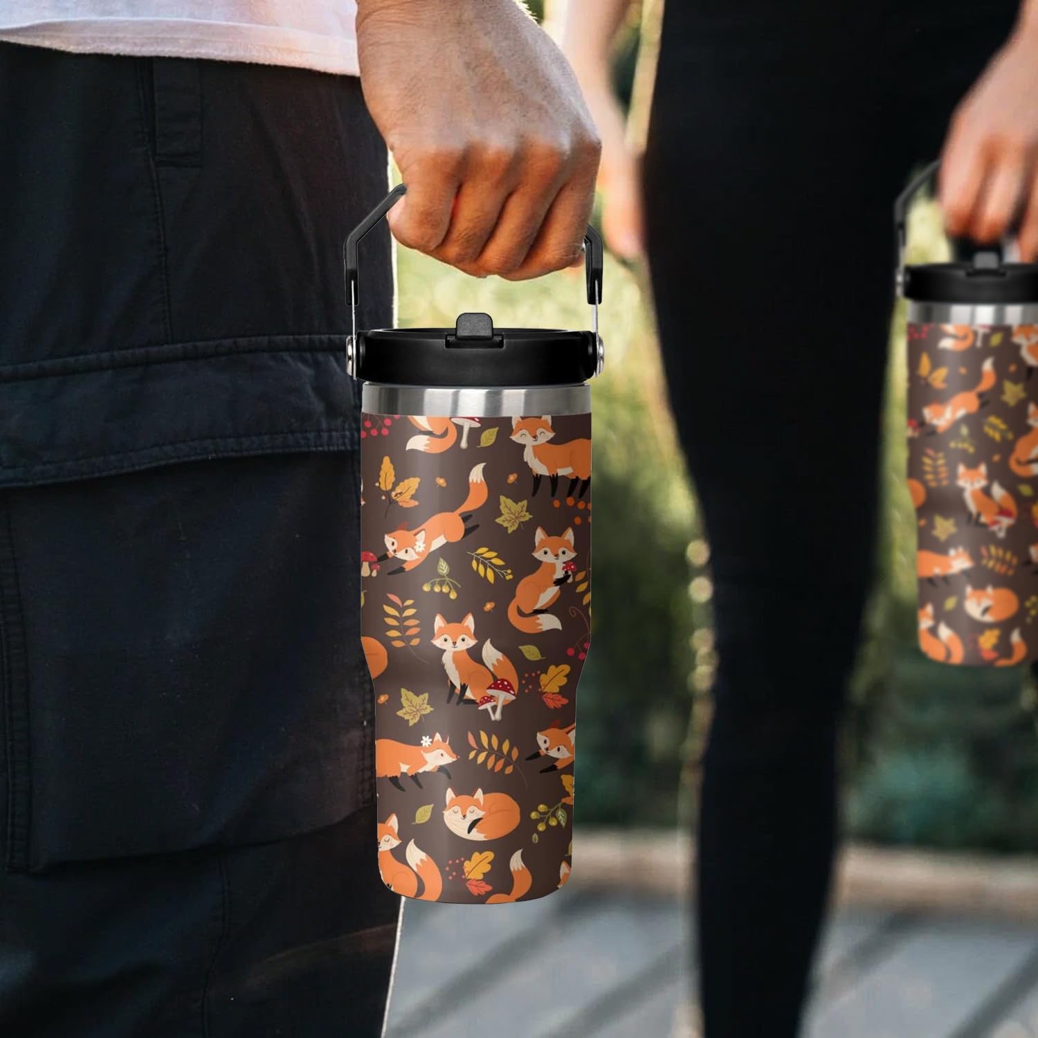 30 oz Fox Flip Tumbler with Straw and Lid, Travel Mug Cup for Hot and Cold Drinks for Fox Lovers - Image 4