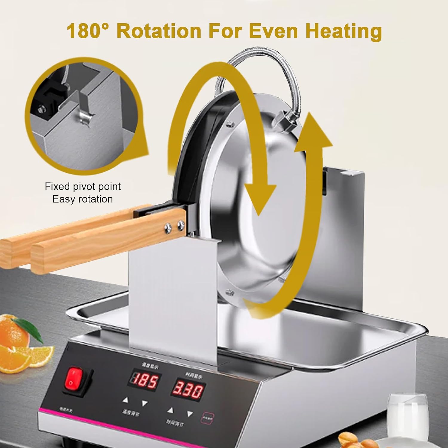 Commercial Bubble Waffle Maker - Digital Dessert Station, 180° Rotating Egg Waffle Maker, Thickened Non-Stick Coating, with Digital Display, for Café/Dessert Shop/Restaurant,SingleHead