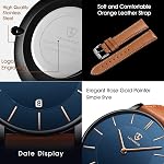 Mens Watches, Minimalist Wrist Watches for Men with Date Classic Men's Watch Leather Strap Ultra Thin Fashion Couple Gifts Montre Homme