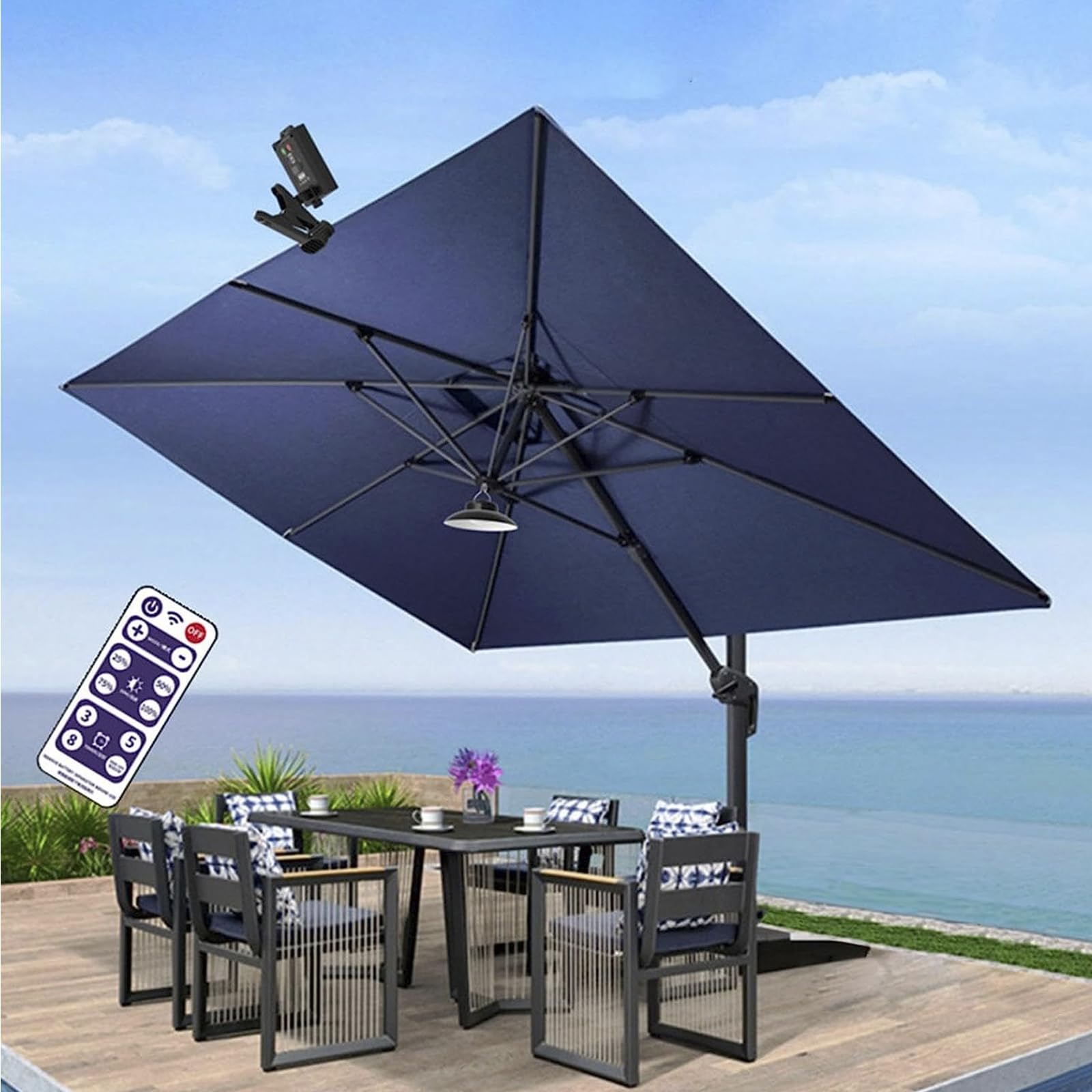 LumièRe De Parasol Solaire Extérieure - Minuterie Télécommande, Lumière Solaire Etanche Lumière de Patio Parasol - pour Beach Tent Camping Garden Party(sans Tente),White Light
