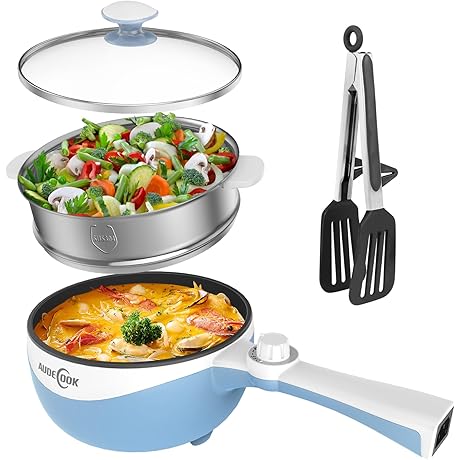 Audecook Electric Hot Pot with Power Adjustment: 1.7L Mini Electric Skillet and...