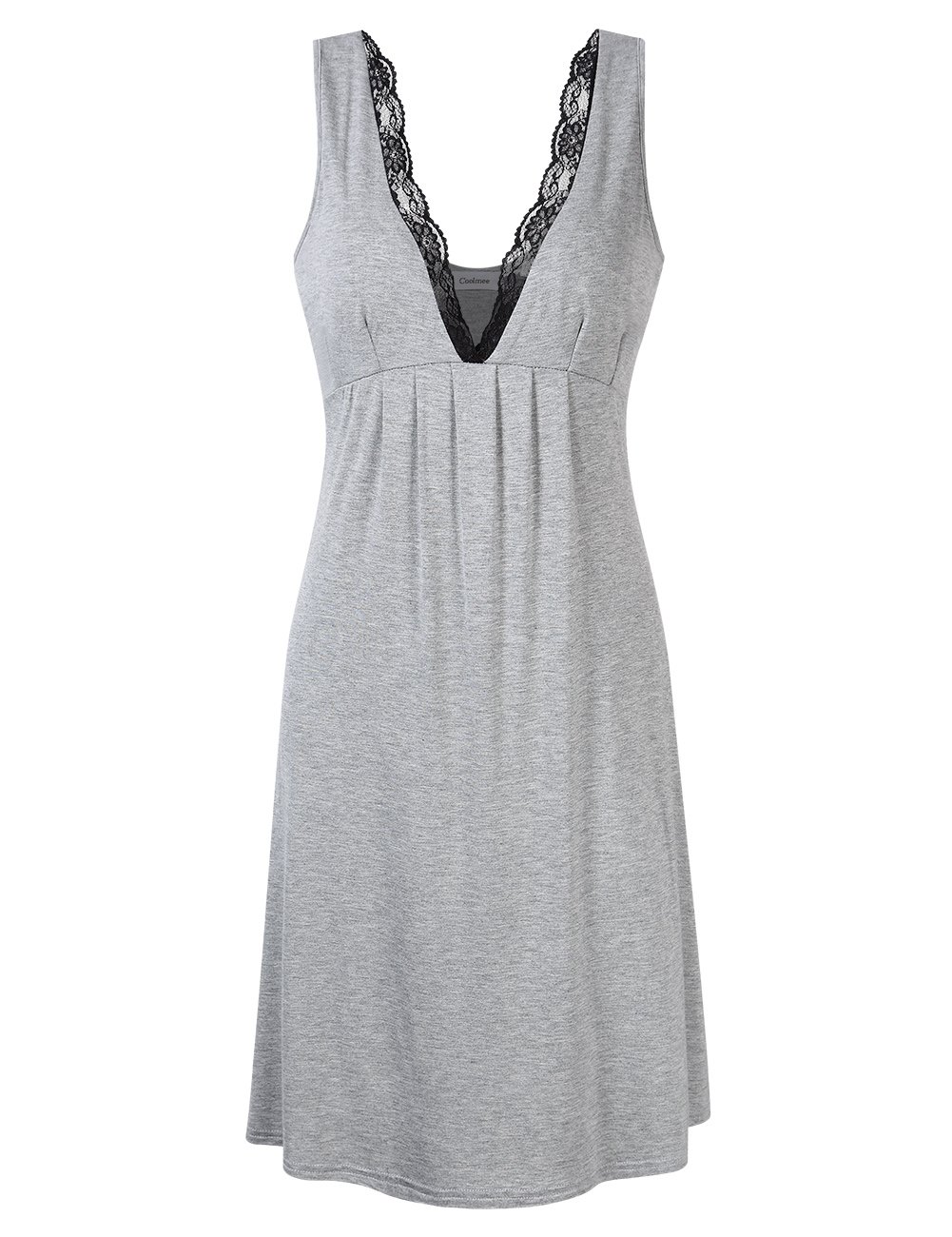 Coolmee Women Deep V-Neck Lace Trim Sleeveless Nightgown Sleepwear Empire Babydoll Lingerie Night Dress