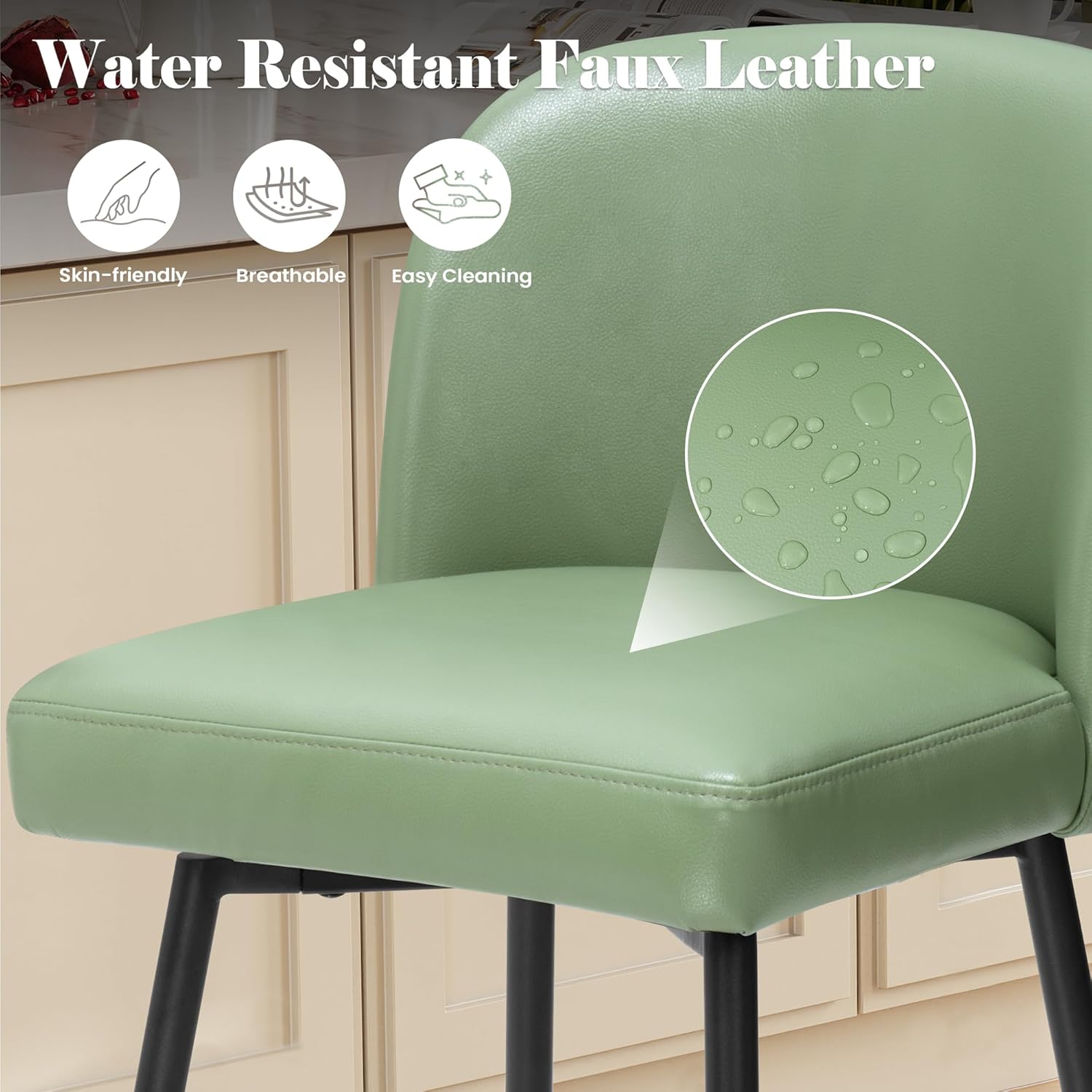 Pellebant 27 Inch Swivel Bar Stools Set of 2 Counter Height Barstools with Back Faux Leather Kitchen Island Chairs for Home Counter Kitchen and Dining Room Furniture, Green