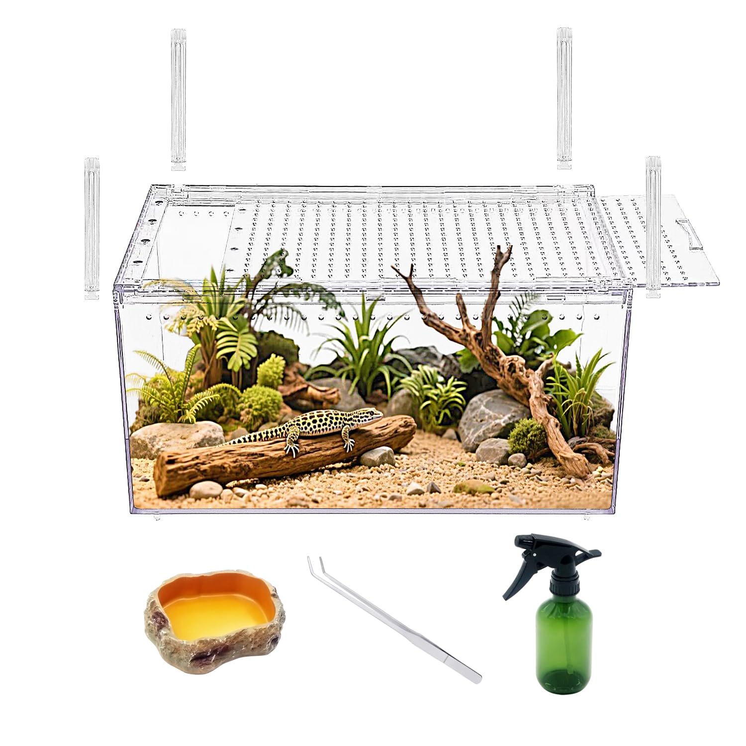 【No Assembly】Reptile Mini Tank Enclosure with Magnetic Button.12" x 8" x 6" Snake Enclosure Cage,Batch Stackable Reptile Breeding Tank for Insect,Fish,Tarantula,Hermit crab,spider,Bearded dragon