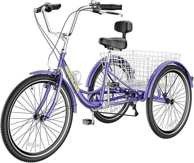 MOONCOOL Adult Tricycles 3 Wheel 7 Speed Trikes, 20/24/26 inch Adult