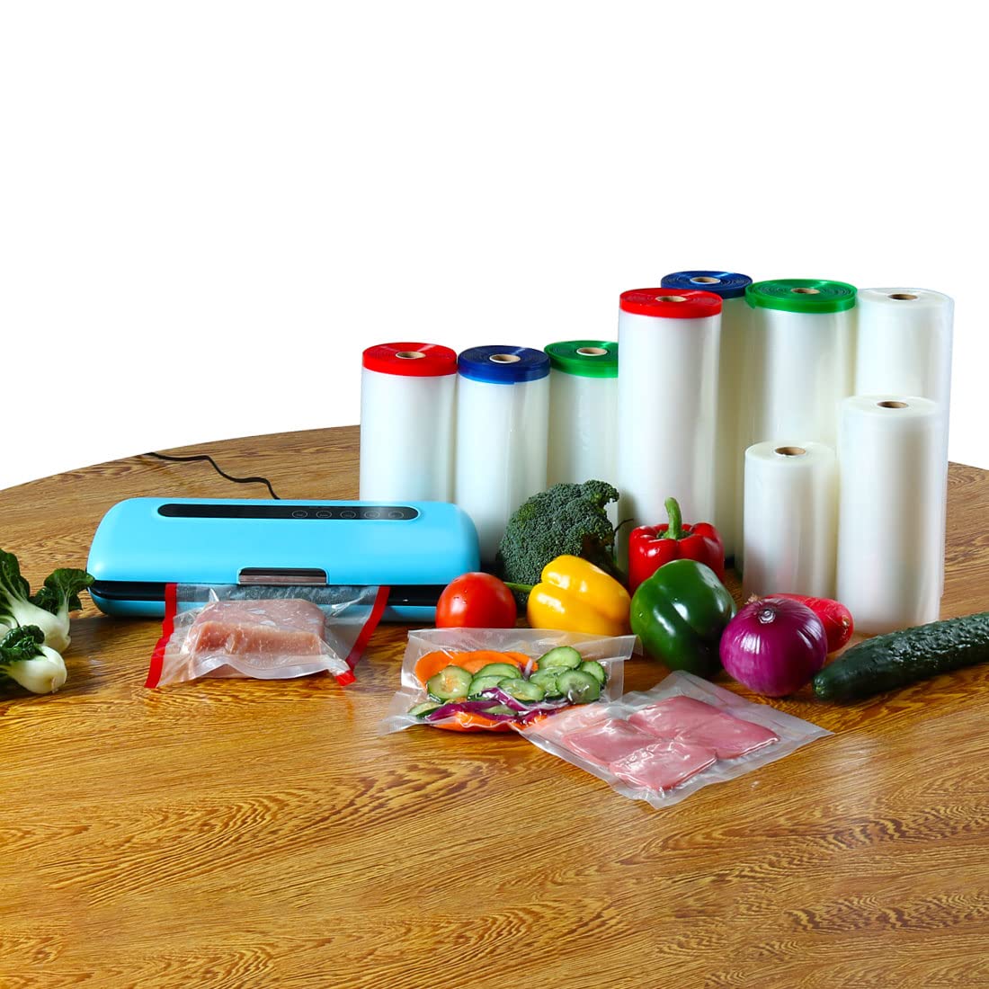 Ruilogod 3 rollos de bolsas selladoras al vacío para verduras, carne, alimentos, soporte de almacenamiento de 4 mil texturizado, para el hogar, cocina, 11 pulgadas x 50 pies