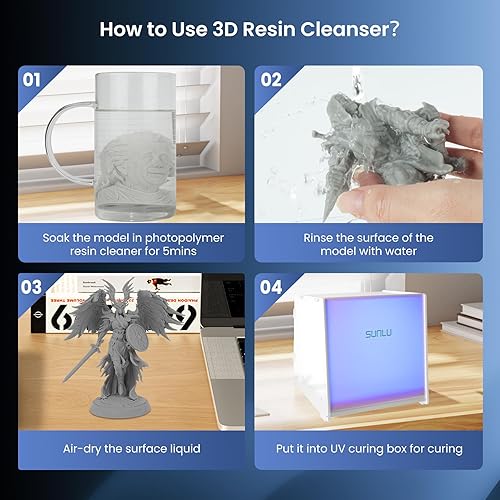Miniatura 7 de SUNLU Detergente de resina para impresora 3D, limpiador de resina 3D suave con las manos, resina impresa en 3D de bajo olor y no tóxica, limpiador