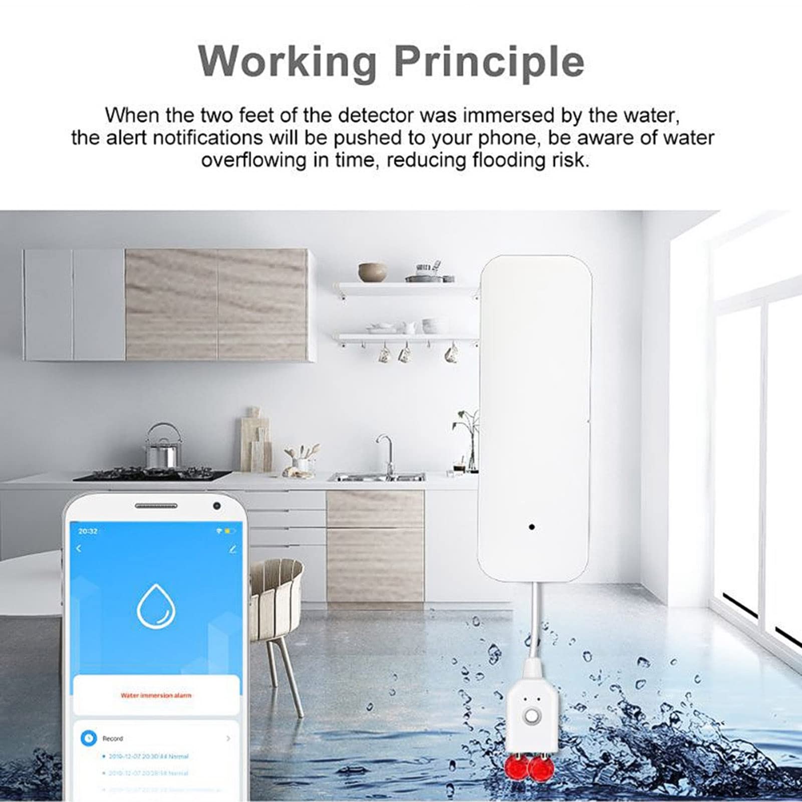 Sonew Alarma Inteligentede Fuga de Agua WiFi, Detector de Desbordamiento de Agua y de Inundaciones en el Hogar, Mensaje de Alarma en Tiempo, Real Push a Través de la Aplicación, de Seguridad