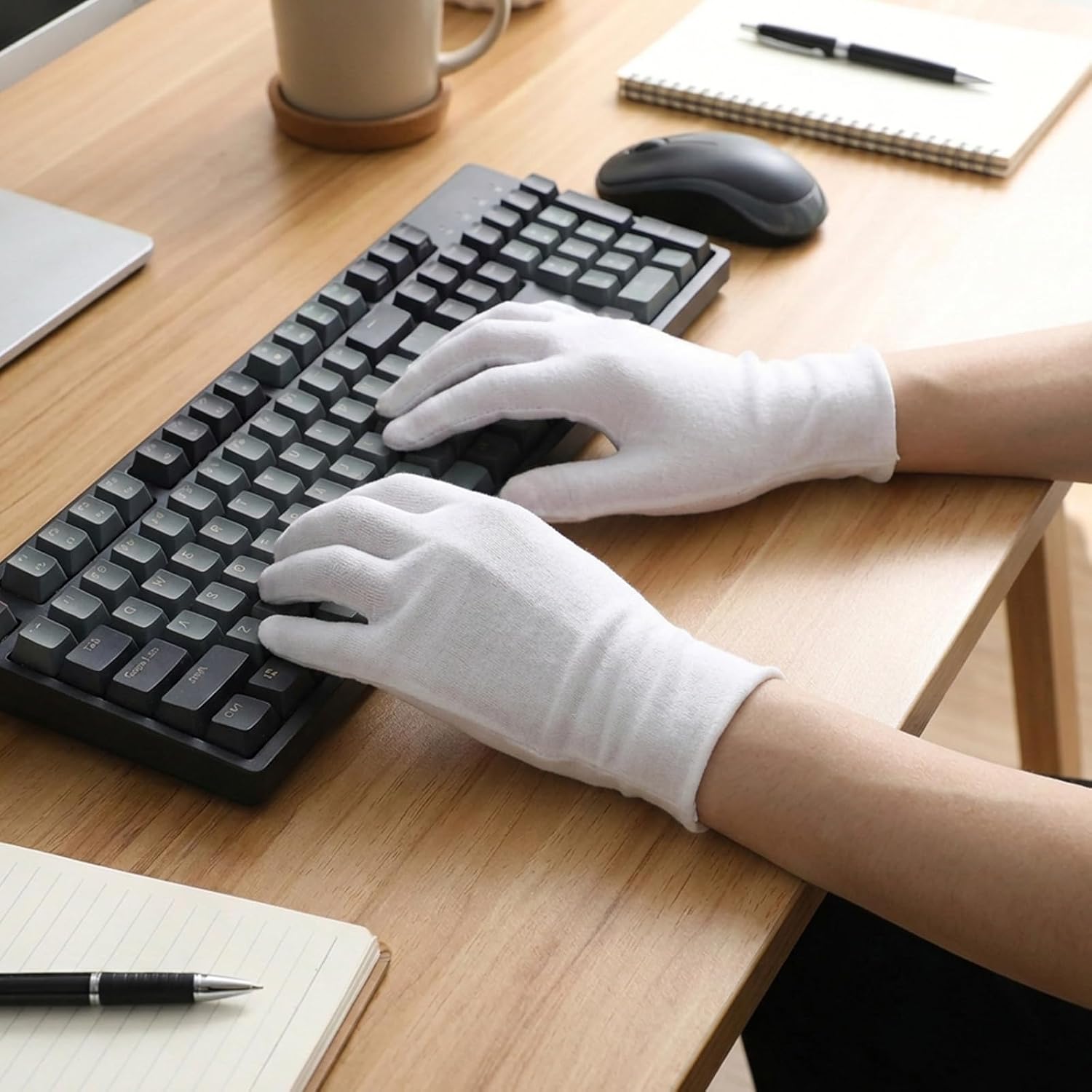 3 Pairs Full-Finger White Cotton Gloves for Dry Hands | Eczema Overnight Hydration Gloves for Sleeping Spa, Moisturizing Glove for Women & Men, Size M
