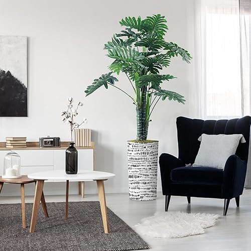 Miniatura 7 de Árbol artificial en maceta contemporánea, ficus lyrata falso árbol de seda para decoración del hogar en interiores y exteriores, altura total 66