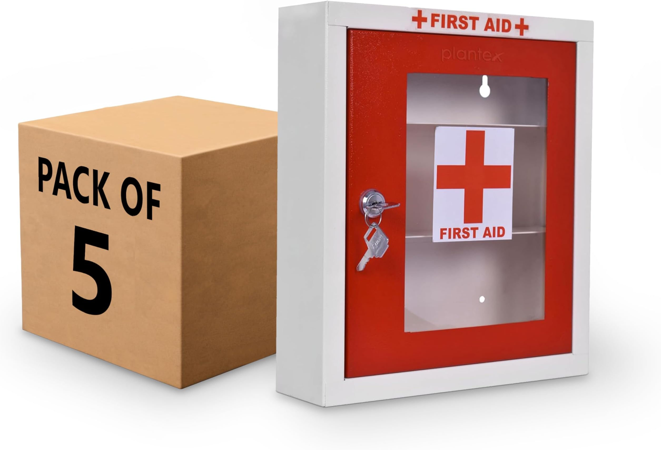 Plantex First Aid Kit/Emergency Box/First Aid Kit/First Aid Box for Home School Office Medicine Box Multiple Compartments Medicine Organizer Box with Key Lock 5 Pack Red