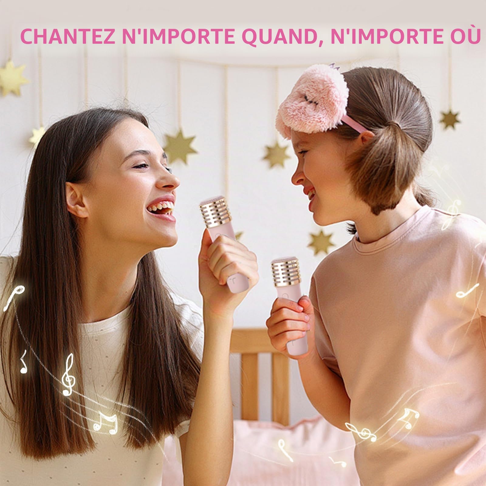 Machine Karaoké 2 Microphones pour Garçons Filles, Enfants Adultes Enceinte Bluetooth Portable avec Support Téléphone, Enceinte avec Lumières LED et Changer de Voix pour Fêtes à Domicile