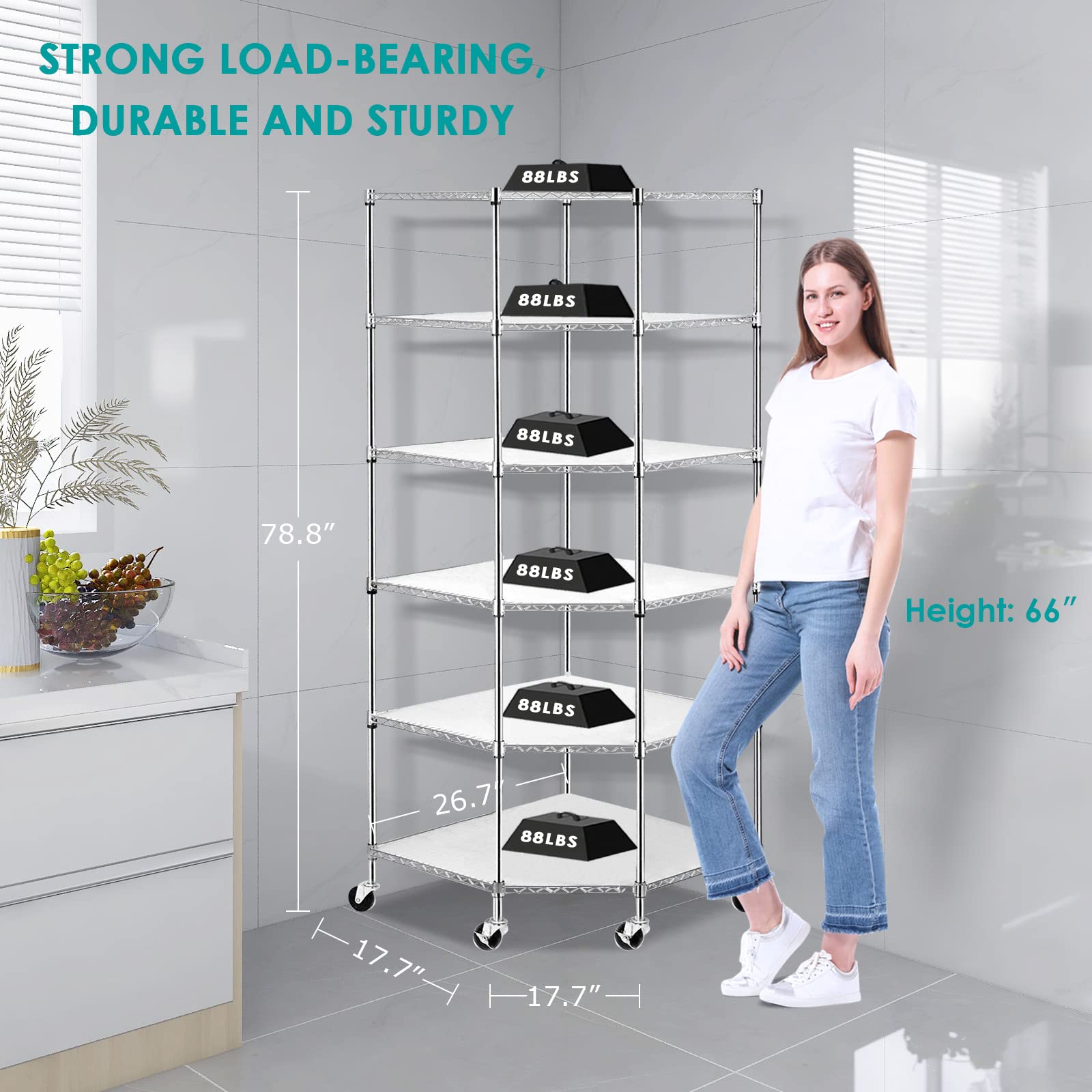 Snapklik.com : BNSPLY 6 Tier Corner Wire Shelving Unit, Adjustable ...