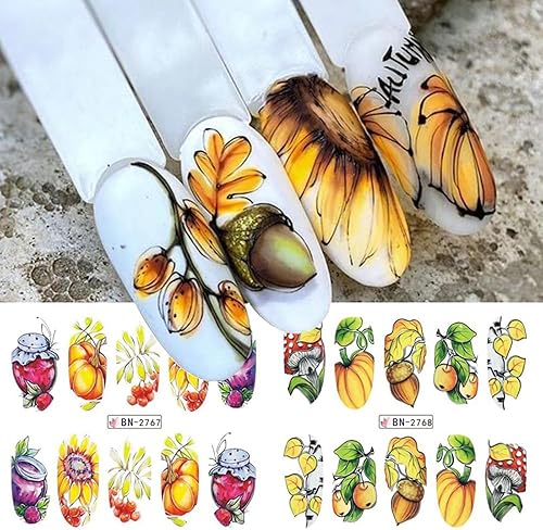Miniatura 7 de 12 hojas de calcomanías de uñas de otoño, hojas de arce, calcomanías de arte de uñas de transferencia de agua de otoño, hojas de arce, calabaza,