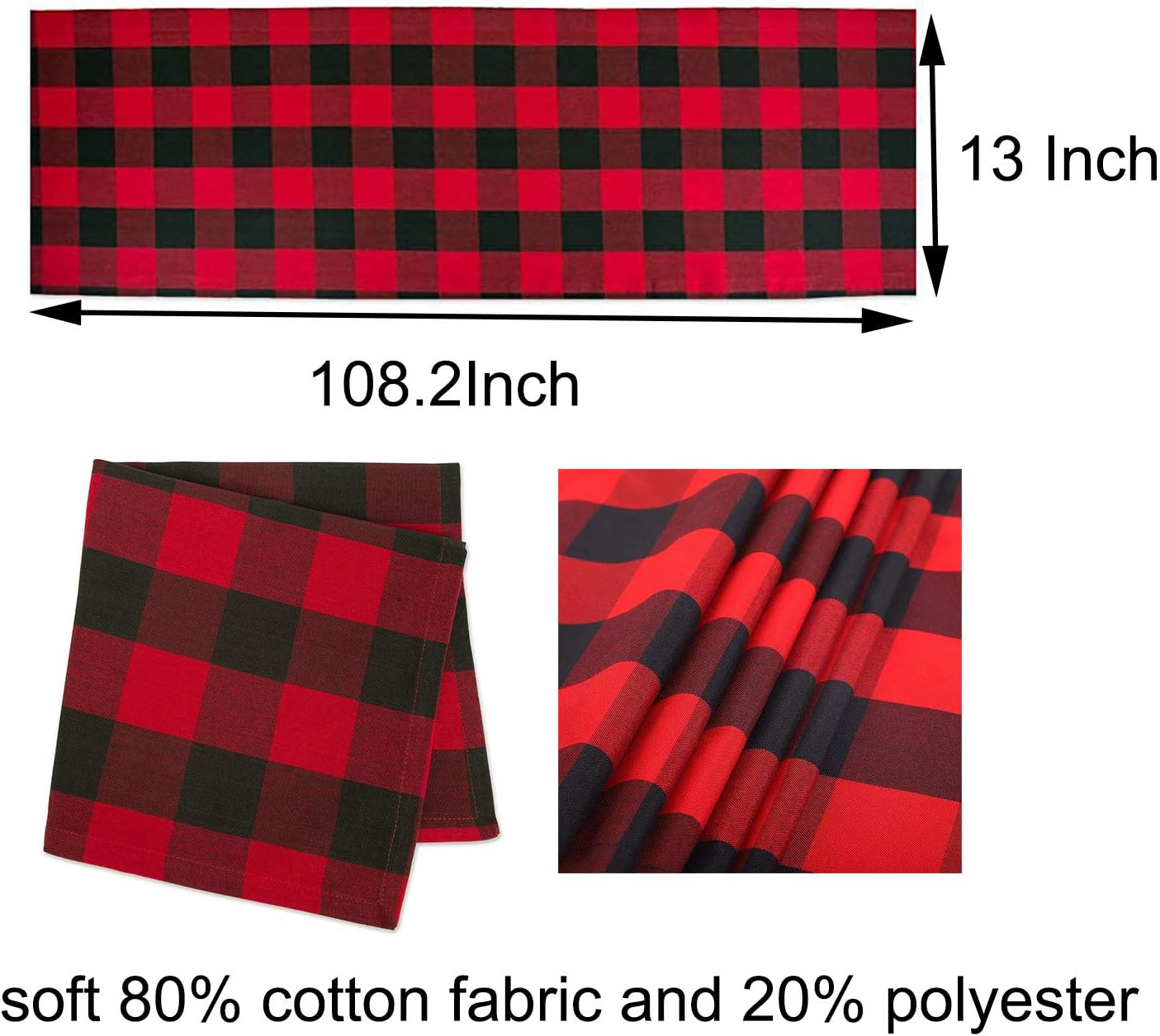Get Discount 70% Price YYaaloa Table Runner 13''x108'' Buffalo Check Cotton Black and White Plaid for Family Dinner Outdoor or Indoor Wedding Parties Thanksgiving Christmas (Black Red)