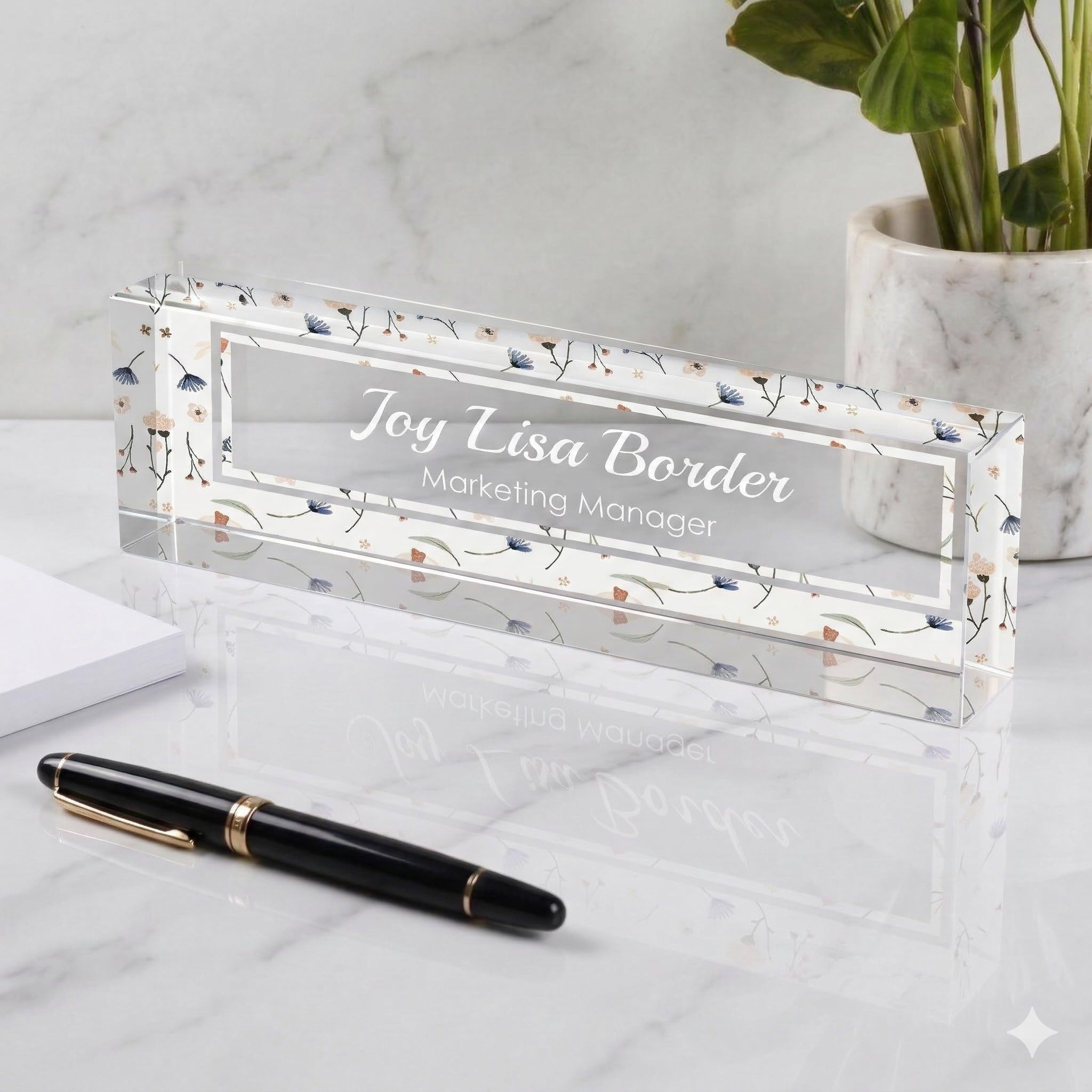 Personalized Name Plate for Desk | Clear Acrylic Glass art | Custom Office Decor Name plate Sign | Personalized Gifts 12cm W x 4cm H x 15mm D (Design-006)