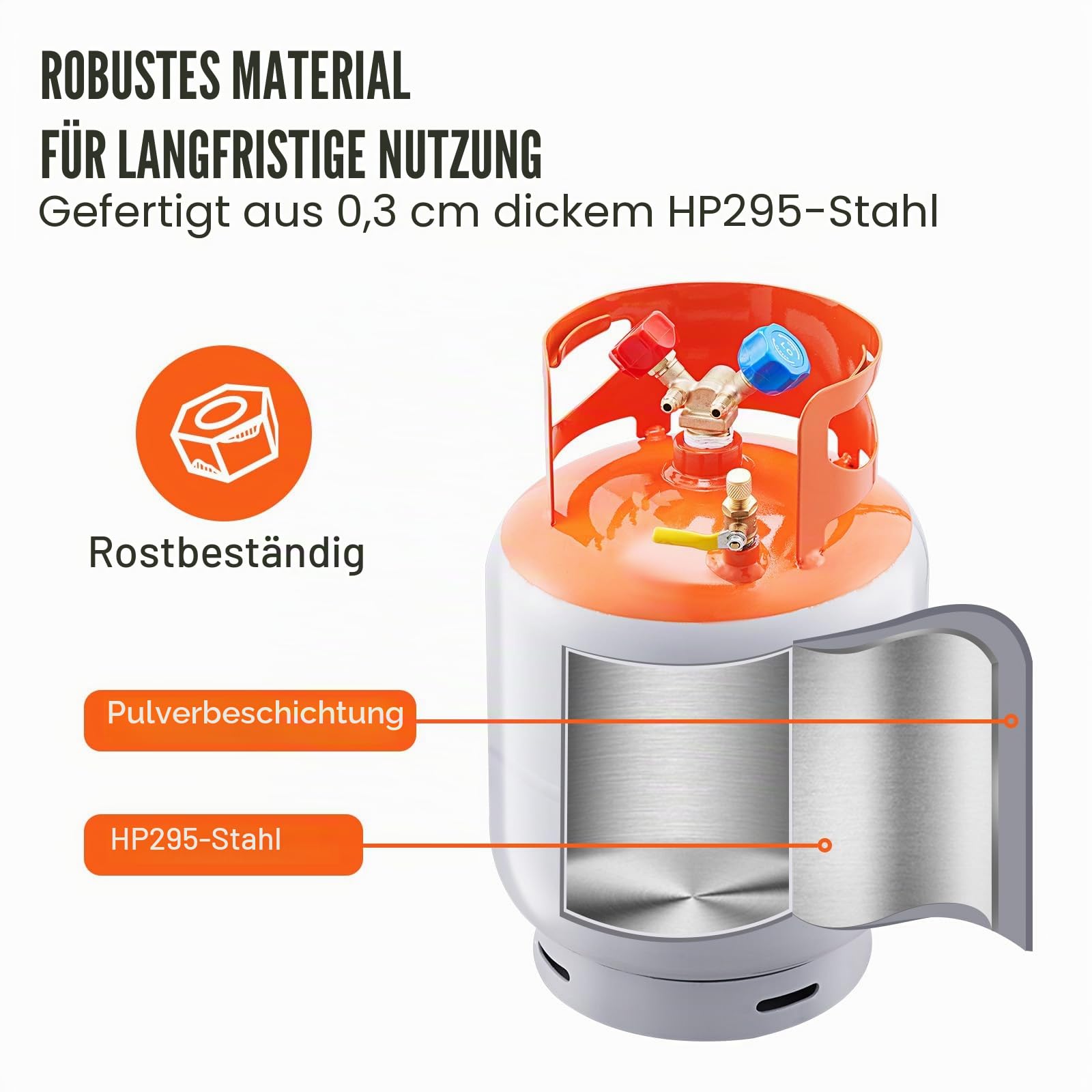 VEVOR Kältemittel-Rückgewinnungsbehälter, maximale Kapazität 13,6 kg, 400 PSI, Kältemittel-Gasrückgewinnungszylinder Φ250 x 390 mm, HP295 Stahl Kältemittel-Rückgewinnungsbehälter
