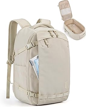 BAGSMART Blast Travel Backpack, 17.3 Inch Carry On Backpack Flight Approved, TSA Approved Personal Item Travel Bag, Water Resistant Weekender Bag Luggage Daypack, Beige
