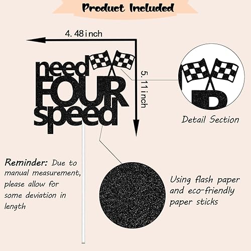 Miniatura 2 de Need Four Speed Cake Topper, decoraciones de feliz cumpleaños de 4 años, decoración de fiesta de cuarto cumpleaños temática de carreras, suministros