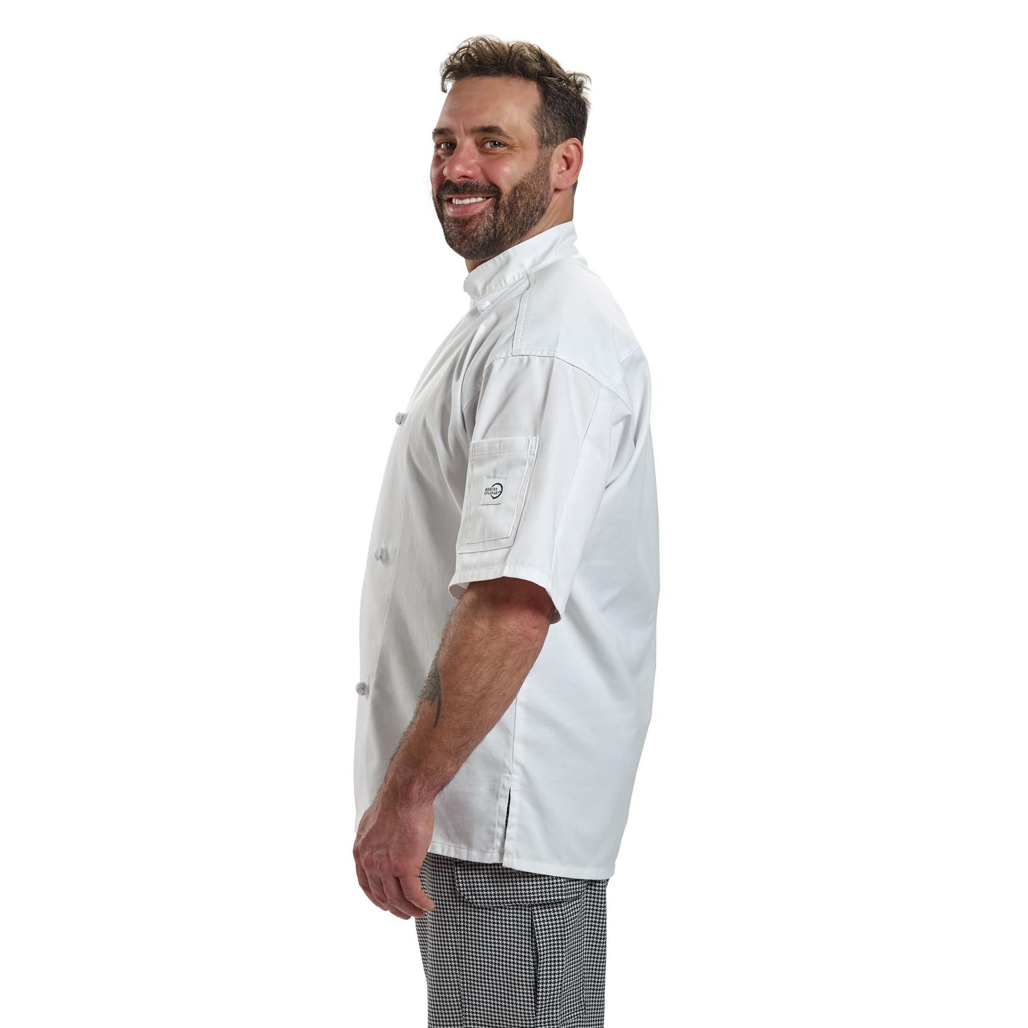 Mercer Culinary Genesis Unisex Kochjacke Kurzarm mit Stoffknoten Knöpfen