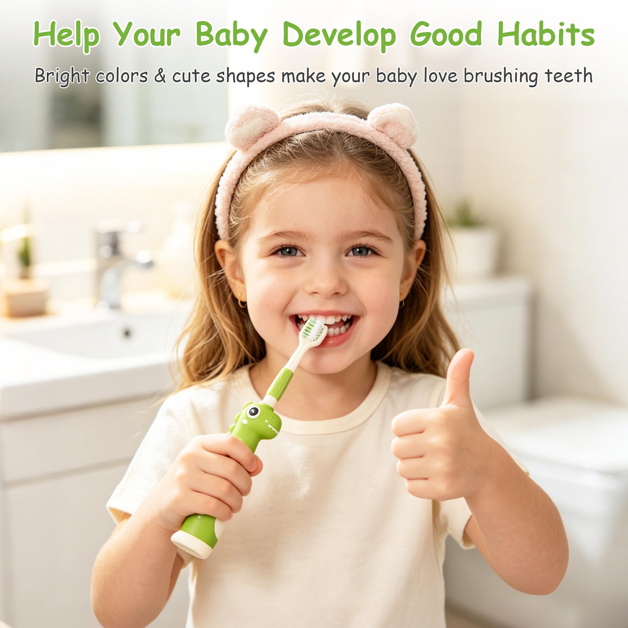 Cepillo de dientes para niños pequeños, cepillo de dientes de cerdas ultrasuaves para bebés de 1 a 12 años, eficiente cepillo de dientes infantil de 3 lados con raspador de lengua, mango