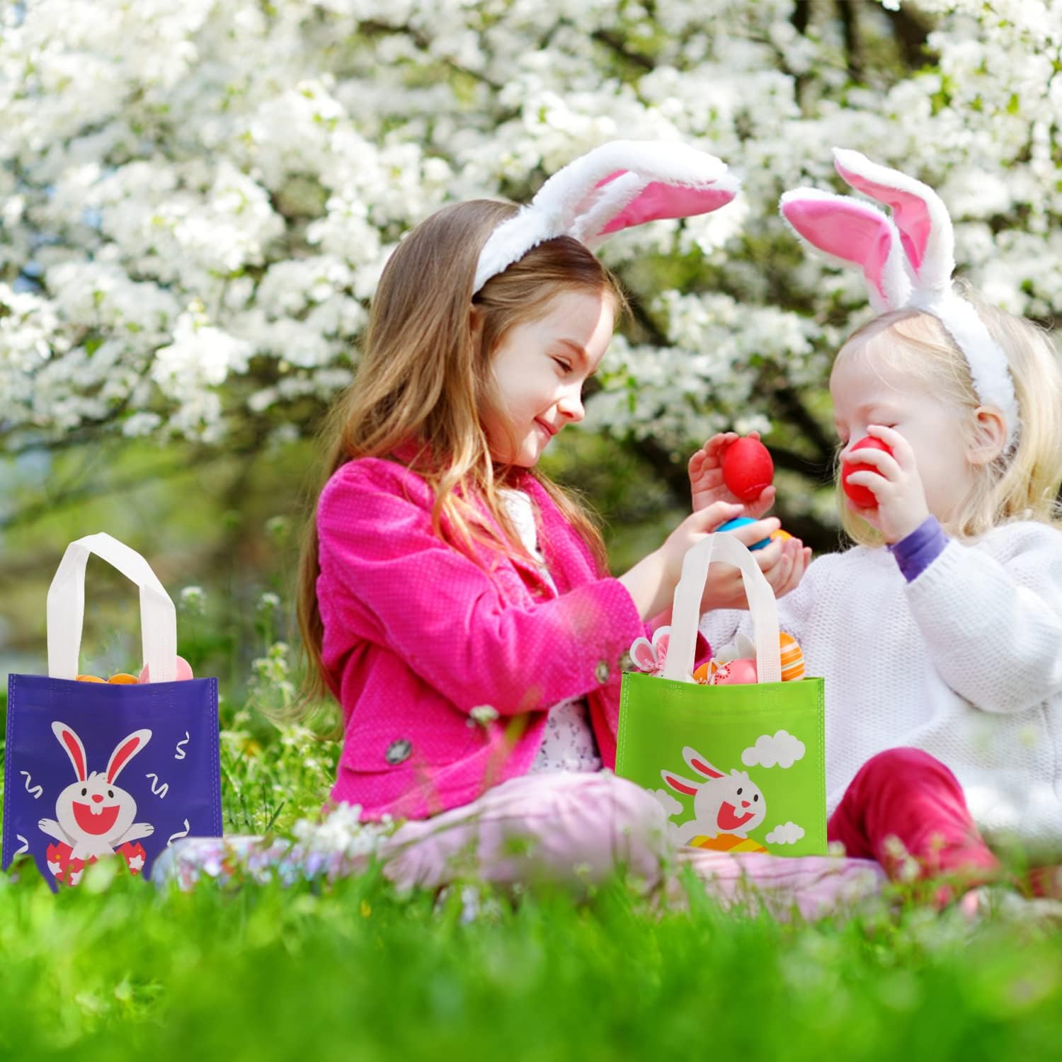 DERAYEE 24Pcs Easter Tote Gift Bags, Easter Non-Woven Candy Bags Treat Goody Bags with Handles for Easter Egg Hunt, Easter Party Favor Supplies - Image 6