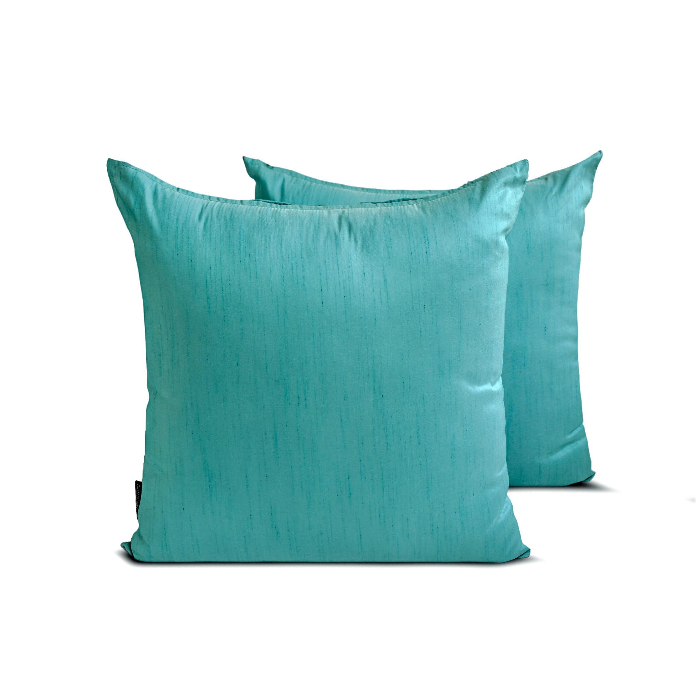 The HomeCentric Aqua Art Silk Lumbar Cushion Covers 50x70 cm, Pack of 2 Solid Two Tone Silk Luxury Accent Cushion Cover for Sofa, Couch, Bed, Living Room, Bedroom & Modern Home Décor - Aqua Luxury