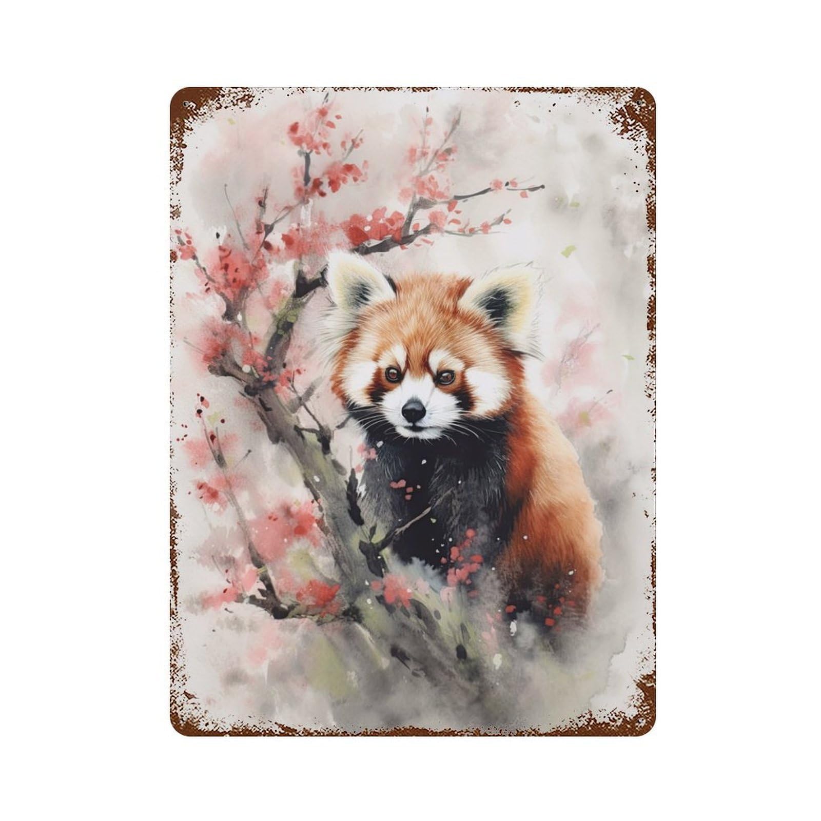 Red Panda Watercolor Retro Metal Sign 15.7"x11.8", Vintage Wall Decor for Garage, Pub Or Kitchen