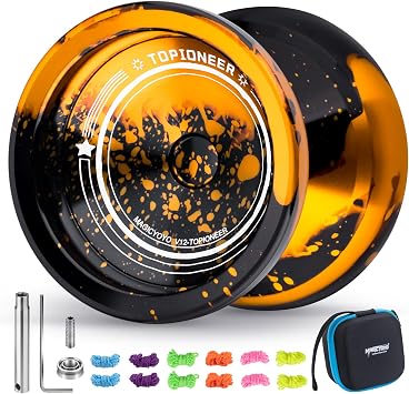 MAGICYOYO V12 Professional Yoyo for Kids 8-12 , Responsive Yo-yo & Unresponsive Yo yo for Adults, Metal Finger Spin Trick Yoyos with 12 Strings & Accessory Kit Black,Golden