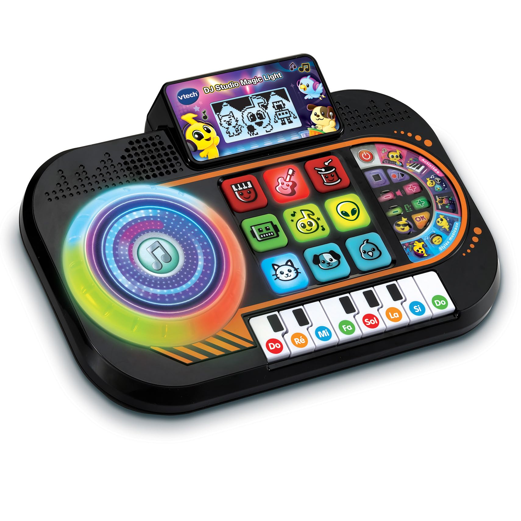 VTech - DJ Mix Junior Mesa de Mezclas Infantil, Juguetes Electrónicos Niños +3 Años, Panel Luminoso, Disco Scratch, Piano con 8 Teclas, 9 Canciones, 27 Melodías y Minijuegos, Versión ESP