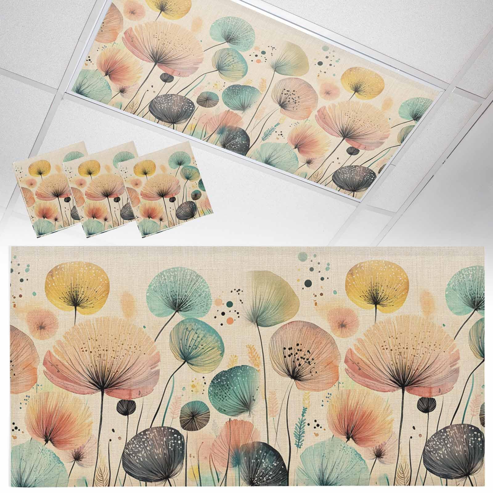 Wowouhiya 3 Pack Fluorescent Light Cover for Ceiling Lights, Vintage Spring Floral Magnetic Classroom Light Filters 4x2 Feet, Summer Botanical Abstract Art Rustic Decorative Ceiling Shade Panel