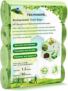1.2 Gallon Biodegradable Trash Bags, Kitchen Compostable Garbage Bags, 80 Count Wastebasket Bin Liners for Bathroom Kitchen Office Garbage Can, fit 4.5-5 Liter Trash Can,1 Gallon-1.5 Gallon (Green)