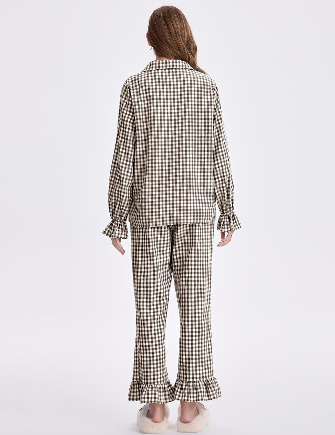 Kissonic Women Gingham Pajama Sets Cotton Long Sleeve Button Down Shirt and Pants Y2K Pjs Lounge Set Sleepwear - Image 3